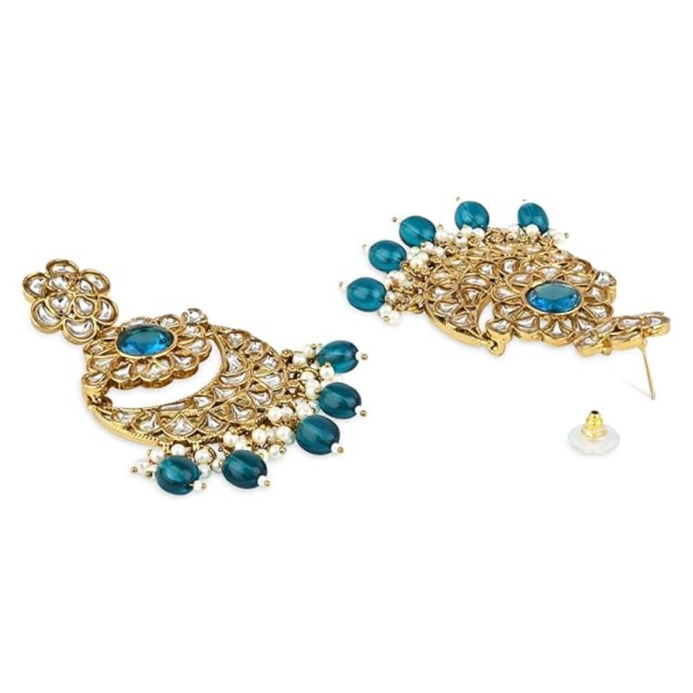 Gold Plated Kundan And Pearl Chandbali Earrings For Womens