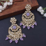 Gold Plated Kundan And Pearl Chandbali Earrings For Womens