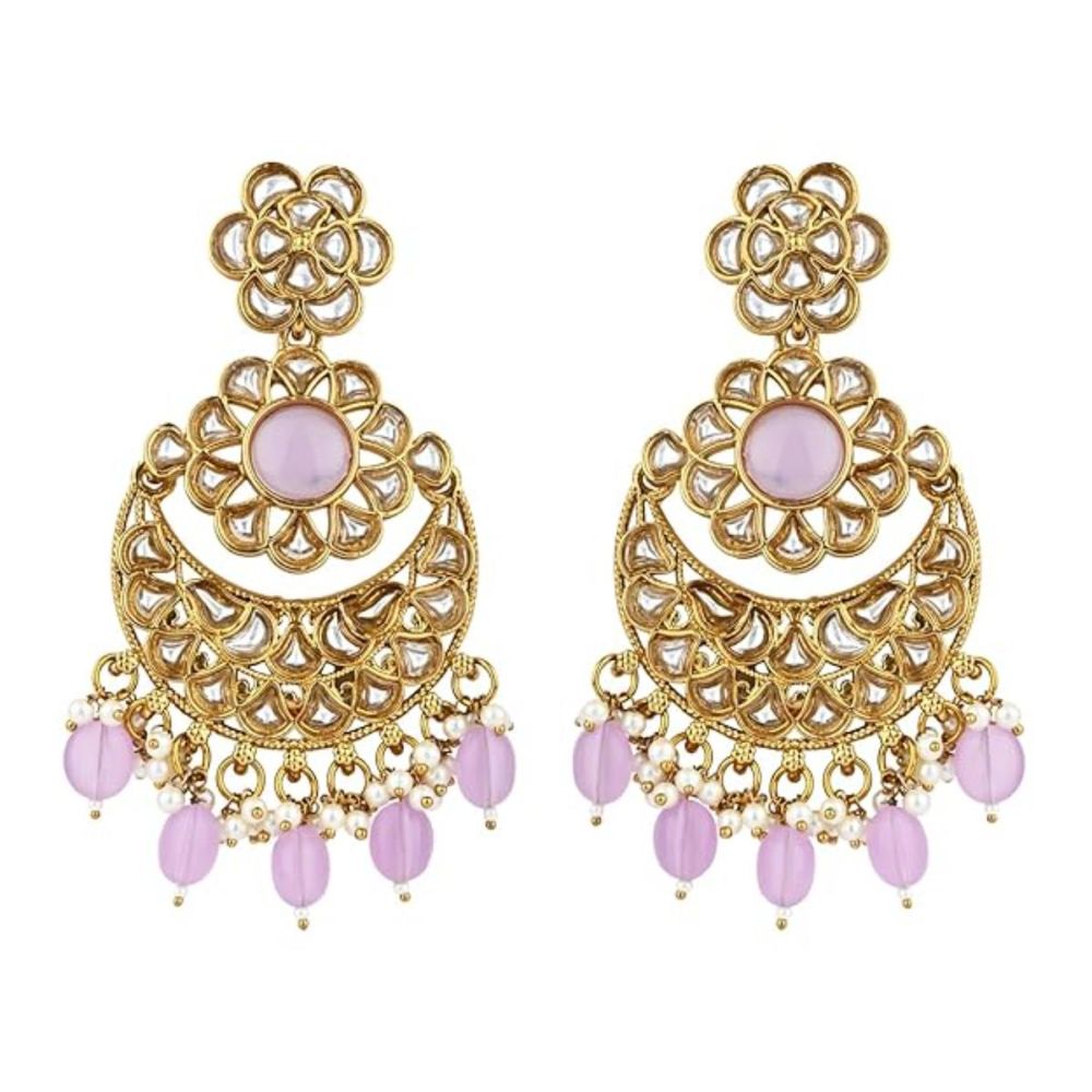 Gold Plated Kundan And Pearl Chandbali Earrings For Womens