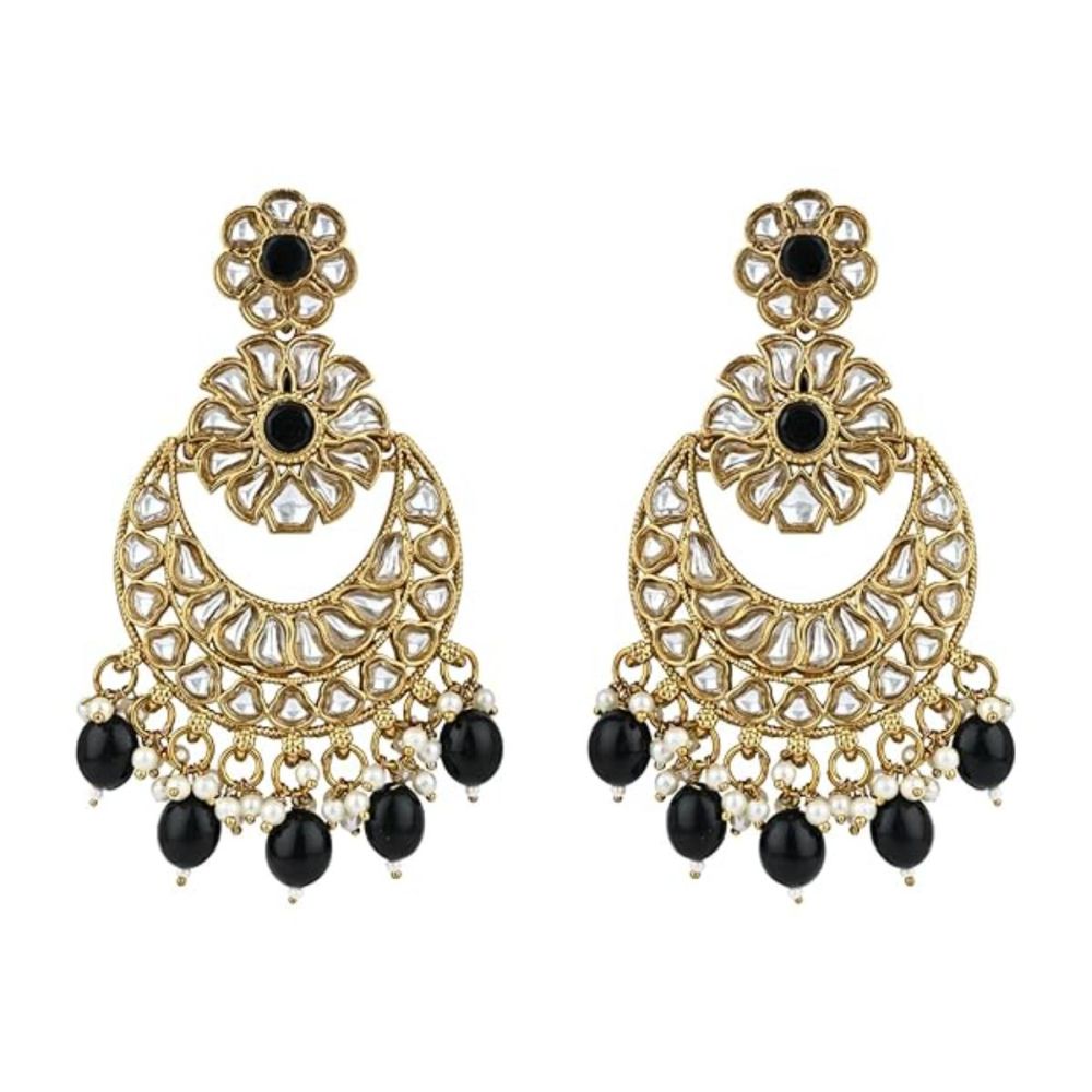 Gold Plated Kundan And Pearl Chandbali Earrings For Womens