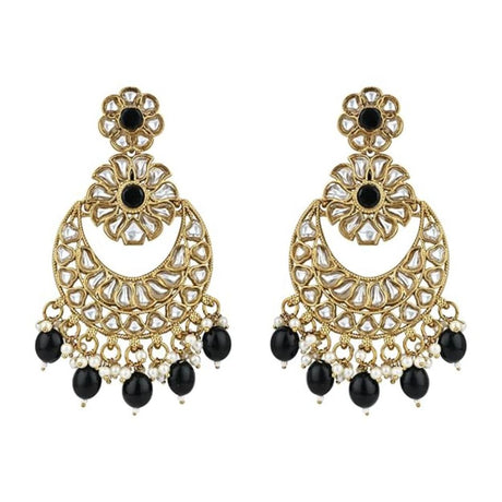 Gold Plated Kundan And Pearl Chandbali Earrings For Womens