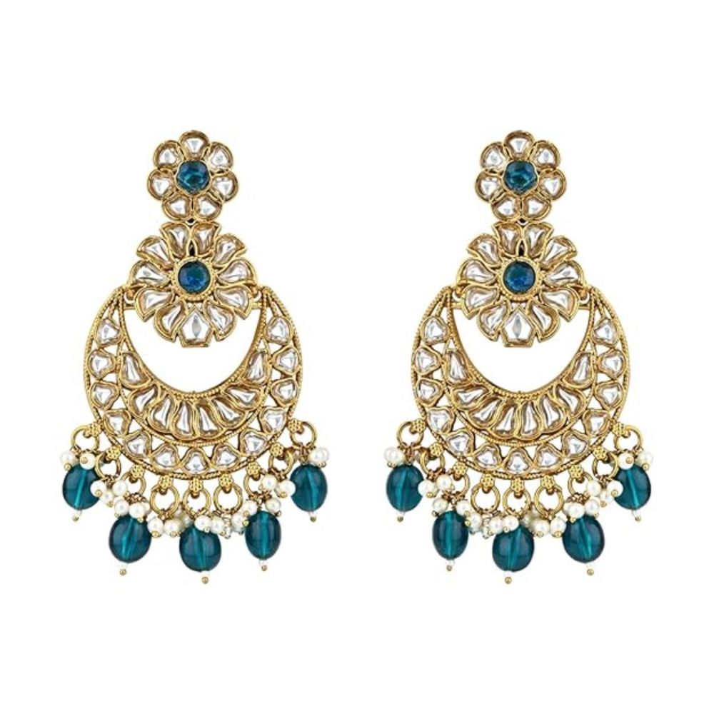 Gold Plated Kundan And Pearl Chandbali Earrings For Womens