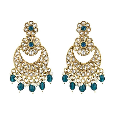 Gold Plated Kundan And Pearl Chandbali Earrings For Womens