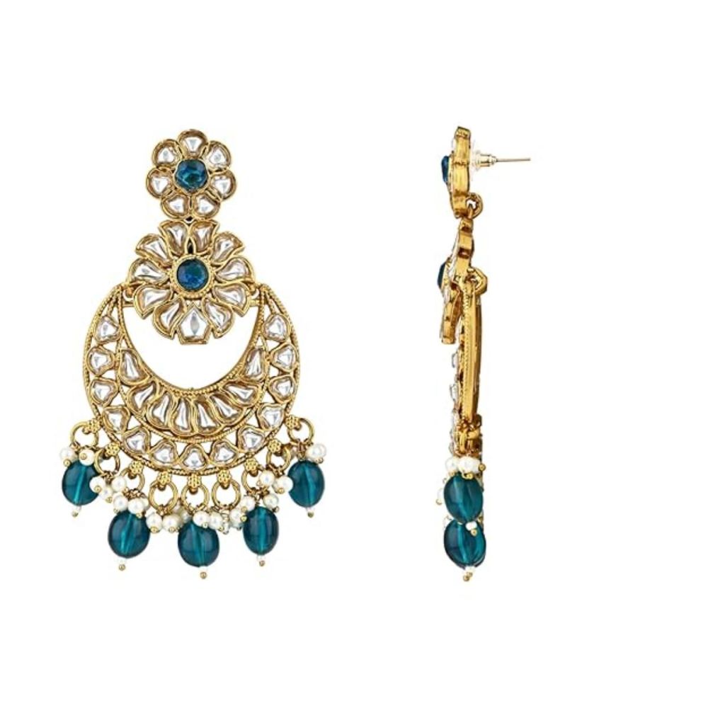 Gold Plated Kundan And Pearl Chandbali Earrings For Womens