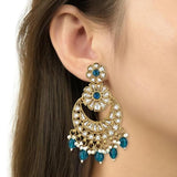 Gold Plated Kundan And Pearl Chandbali Earrings For Womens