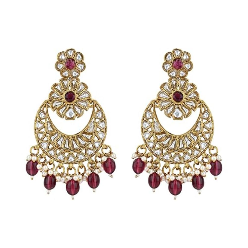 Gold Plated Kundan And Pearl Chandbali Earrings For Womens