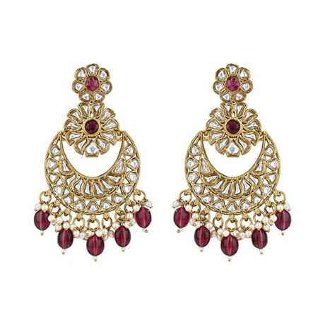 Gold Plated Kundan And Pearl Chandbali Earrings For Womens