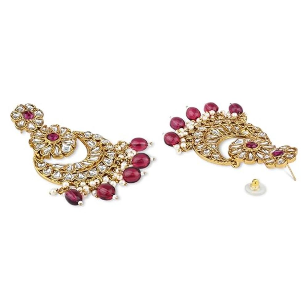 Gold Plated Kundan And Pearl Chandbali Earrings For Womens