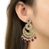 Gold Plated Kundan And Pearl Chandbali Earrings For Womens