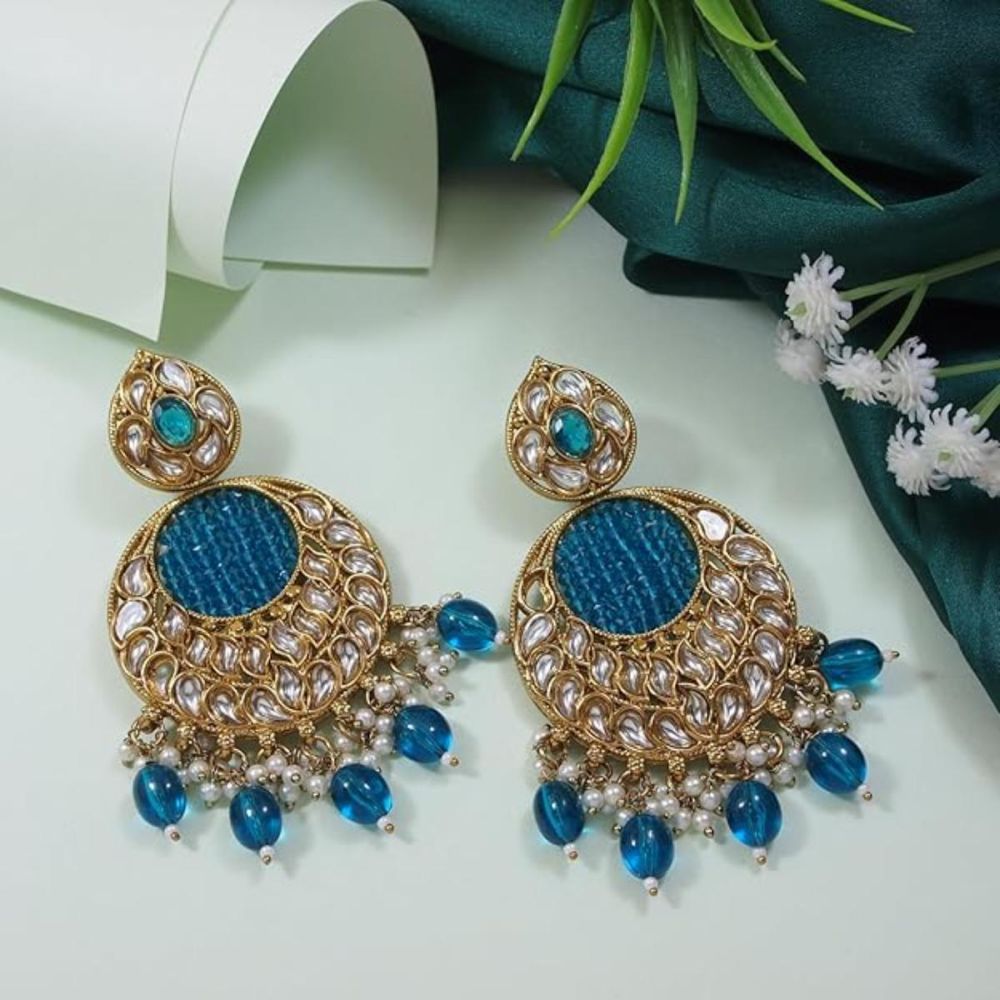 Gold Plated Kundan And Pearl Chandbali Earrings For Womens