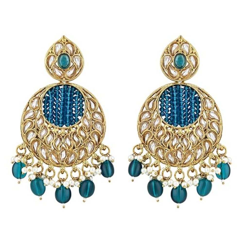 Gold Plated Kundan And Pearl Chandbali Earrings For Womens