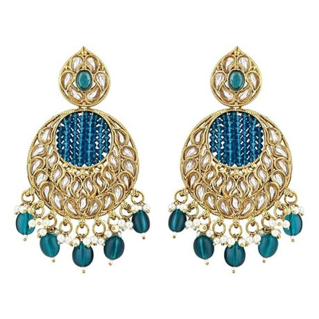 Gold Plated Kundan And Pearl Chandbali Earrings For Womens