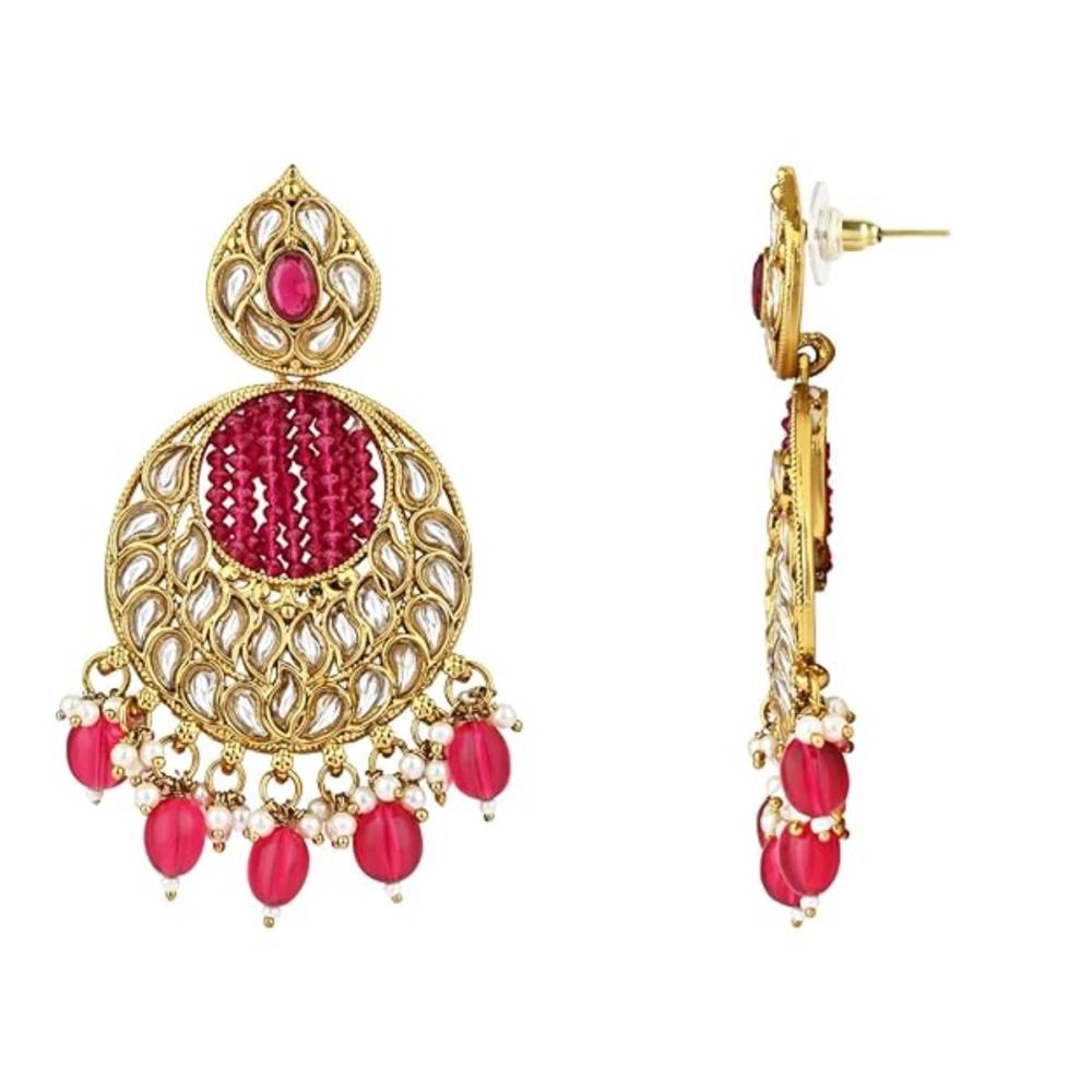 Gold Plated Kundan And Pearl Chandbali Earrings For Womens