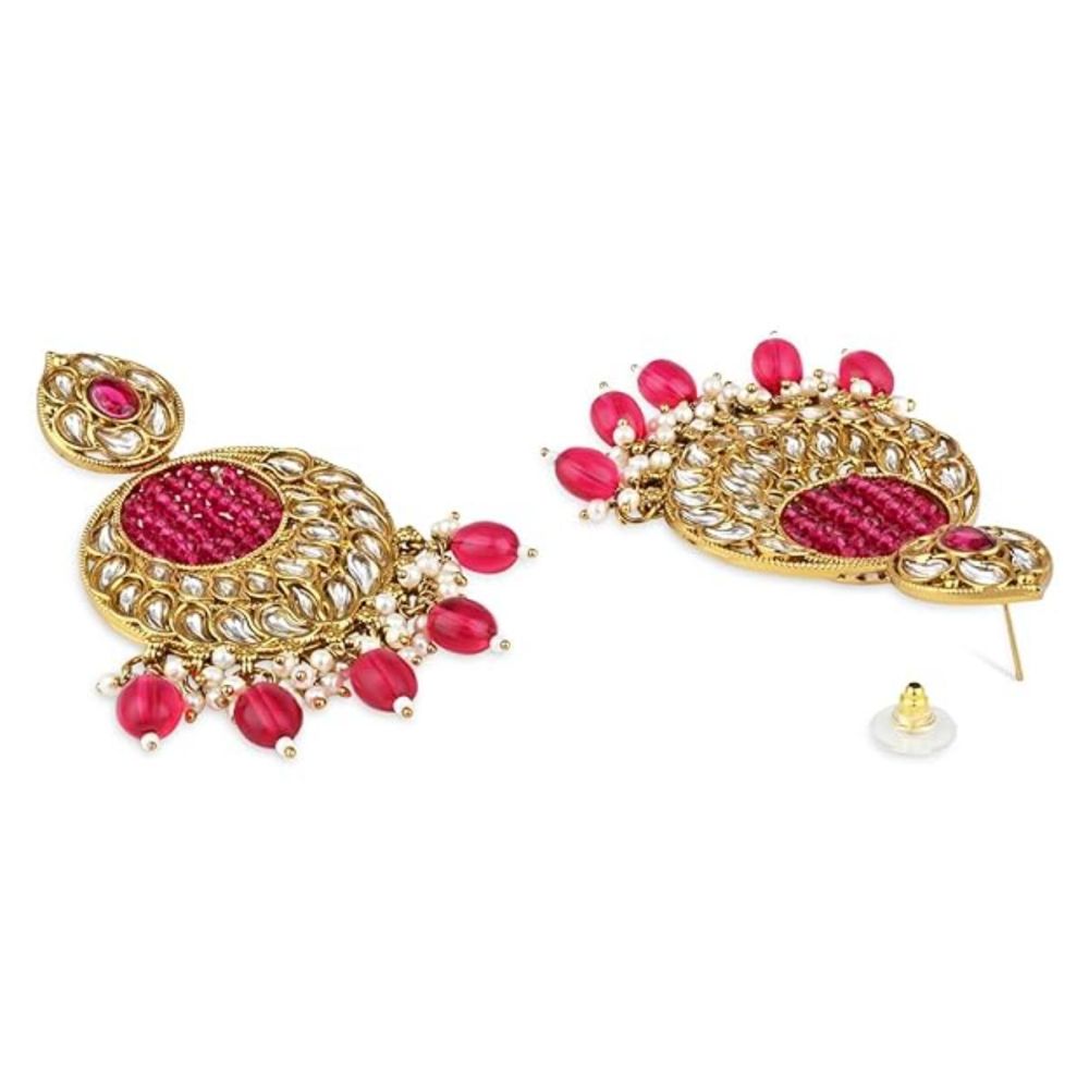 Gold Plated Kundan And Pearl Chandbali Earrings For Womens