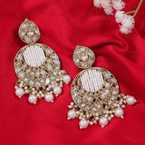 Gold Plated Kundan And Pearl Chandbali Earrings For Womens