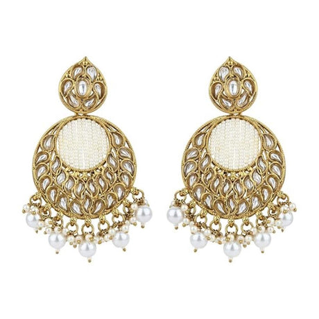 Gold Plated Kundan And Pearl Chandbali Earrings For Womens