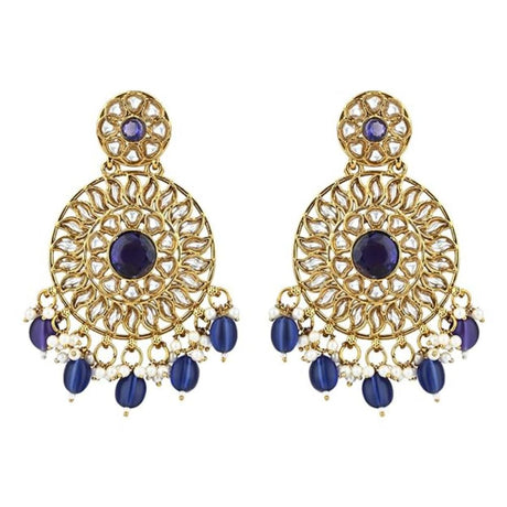 Gold Plated Kundan And Pearl Chandbali Earrings For Womens