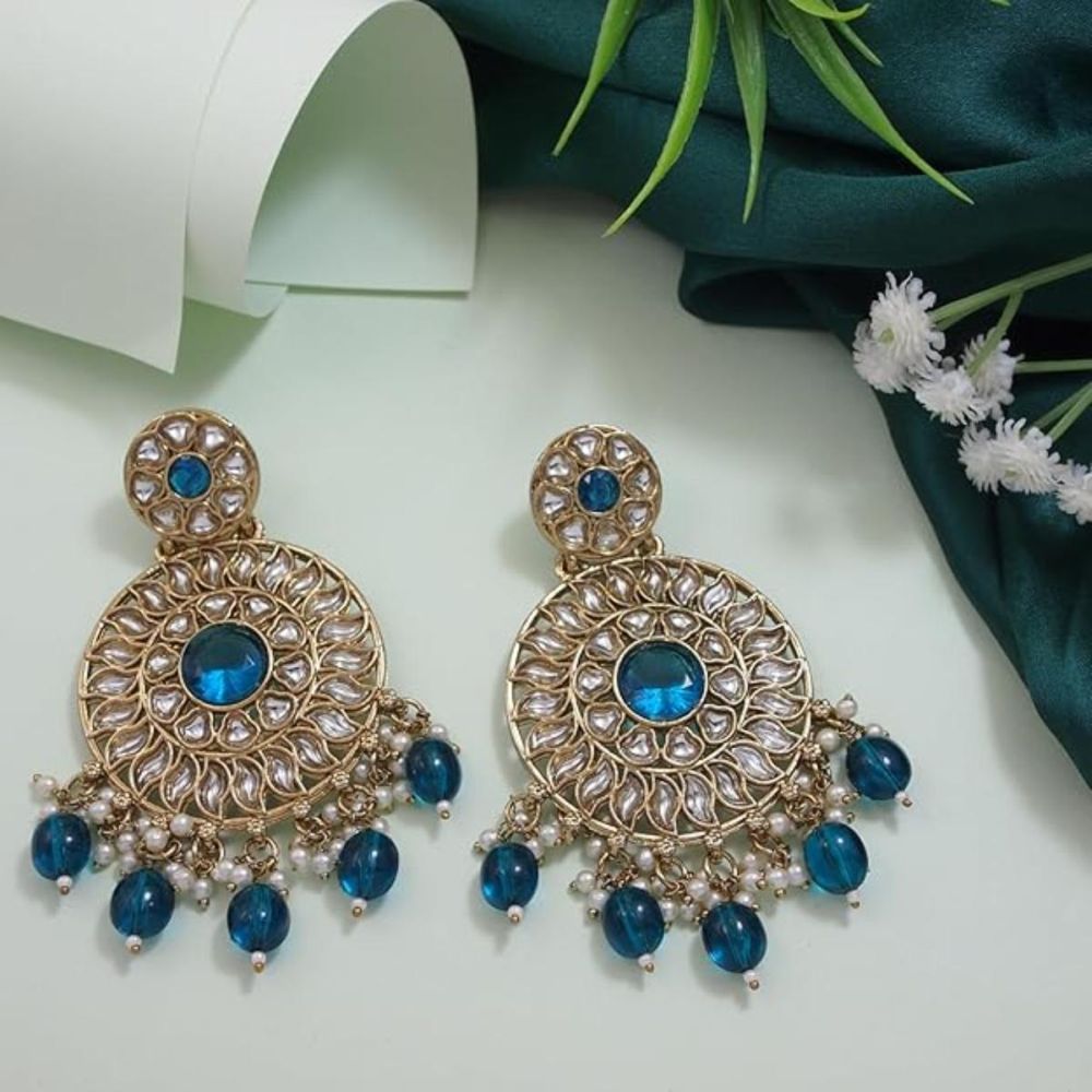 Gold Plated Kundan And Pearl Chandbali Earrings For Womens