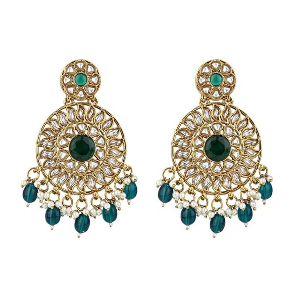 Gold Plated Kundan And Pearl Chandbali Earrings For Womens