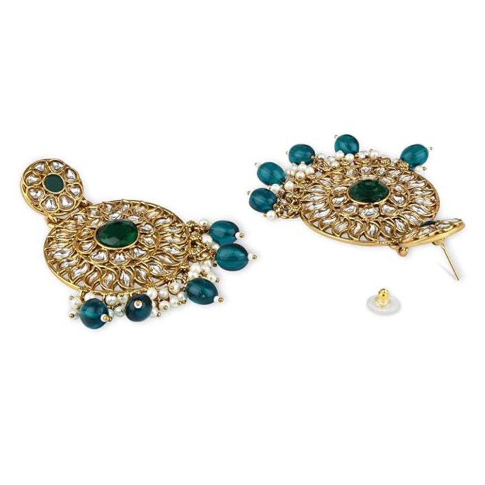 Gold Plated Kundan And Pearl Chandbali Earrings For Womens