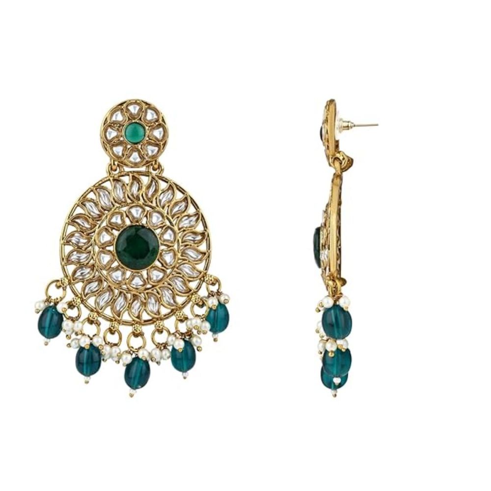 Gold Plated Kundan And Pearl Chandbali Earrings For Womens