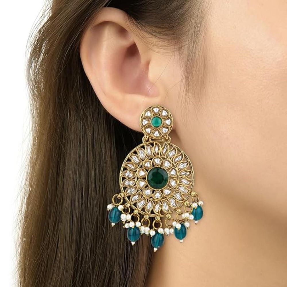 Gold Plated Kundan And Pearl Chandbali Earrings For Womens