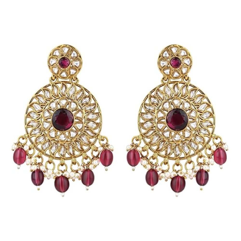 Gold Plated Kundan And Pearl Chandbali Earrings For Womens