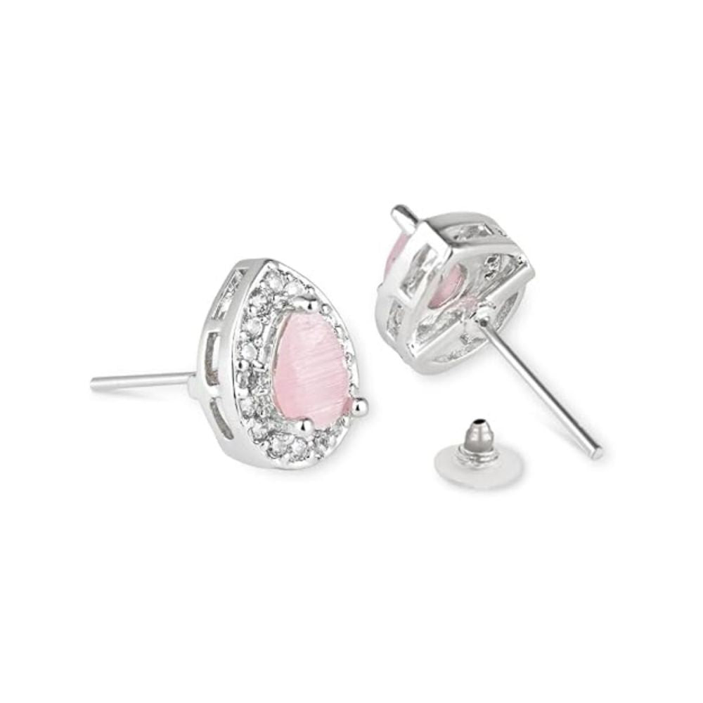 Stylish Latest Fashion Silver Plated Cz American Diamond Stud Earrings For Womens And Girls