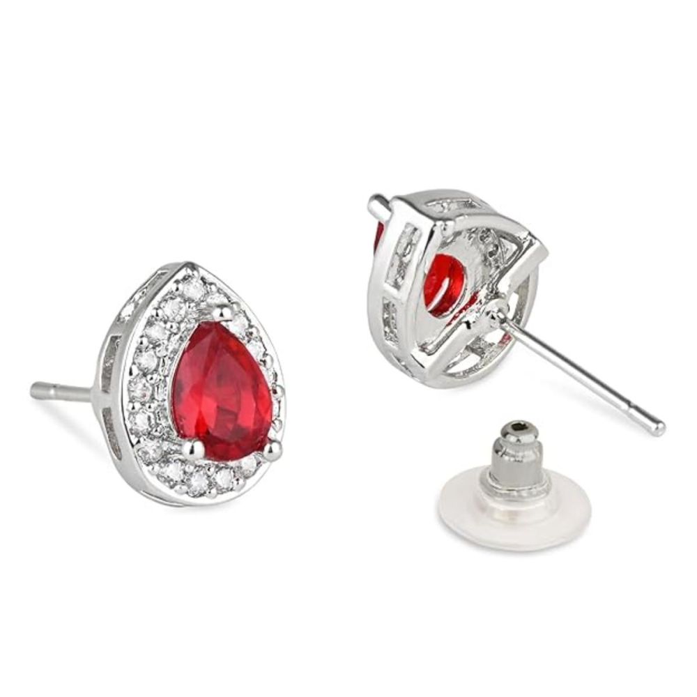 Stylish Latest Fashion Silver Plated Cz American Diamond Stud Earrings For Womens And Girls