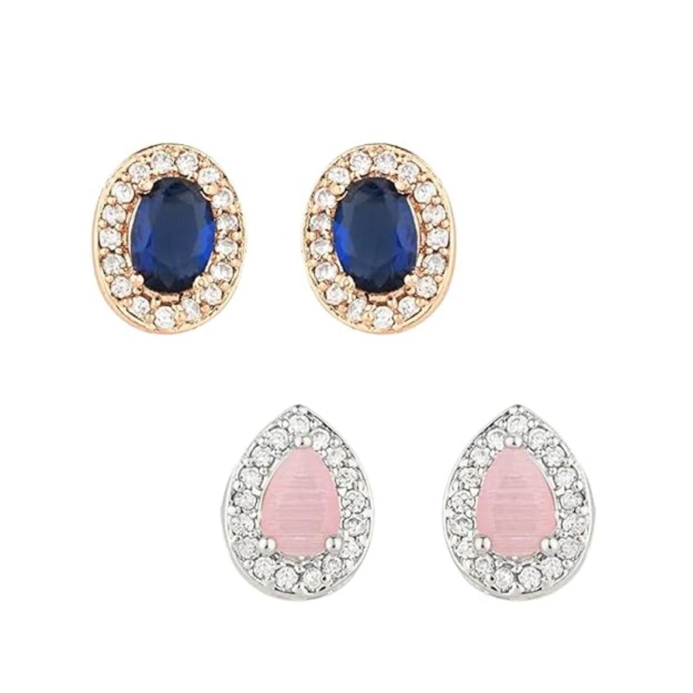 Stylish Latest Fashionable Design Cz American Diamond Oval Shape Stud Earrings For Womens And Girls