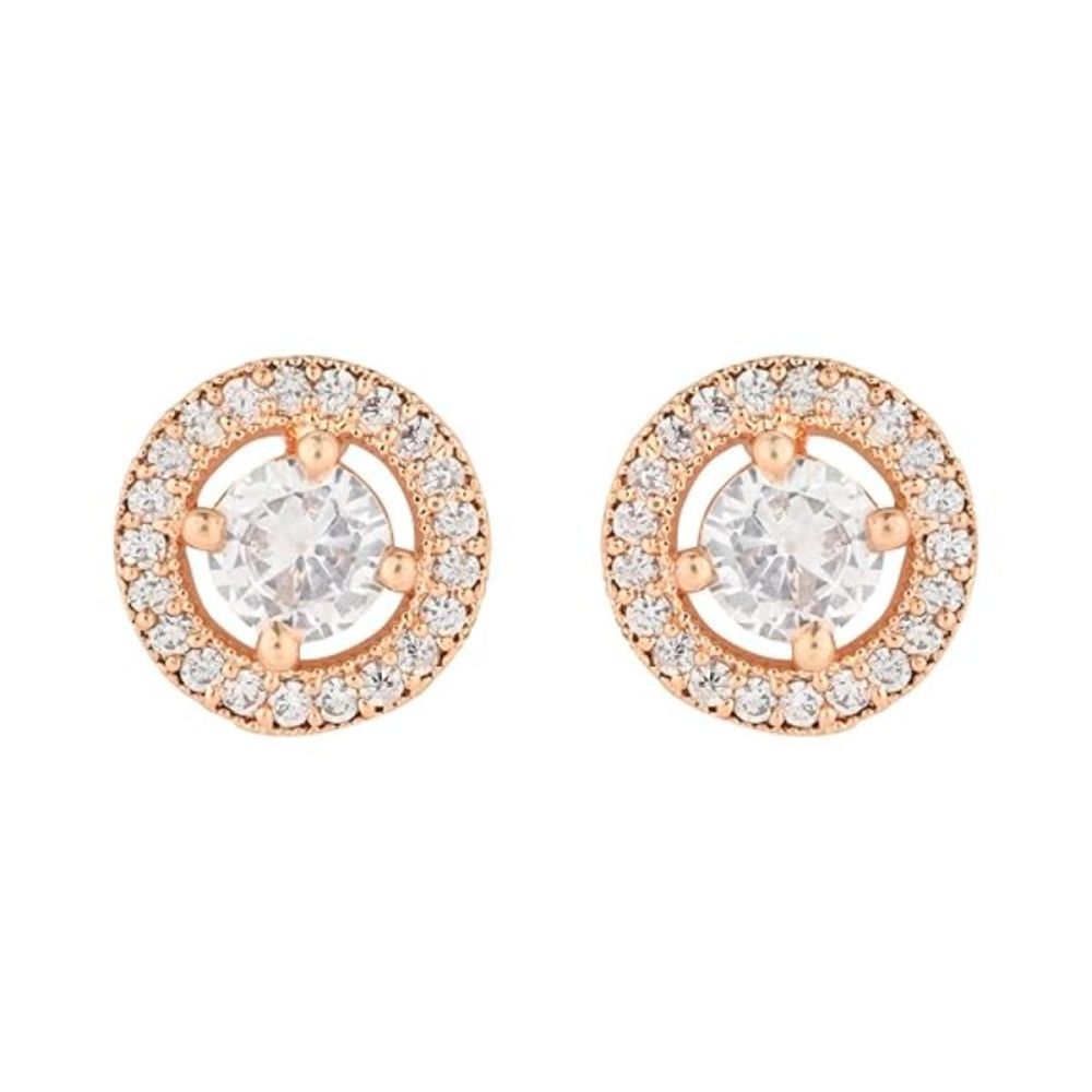 Stylish Latest Fashion Rose Gold Plated Cubic Zirconia Round Shape Stud Earrings For Womens And Girls