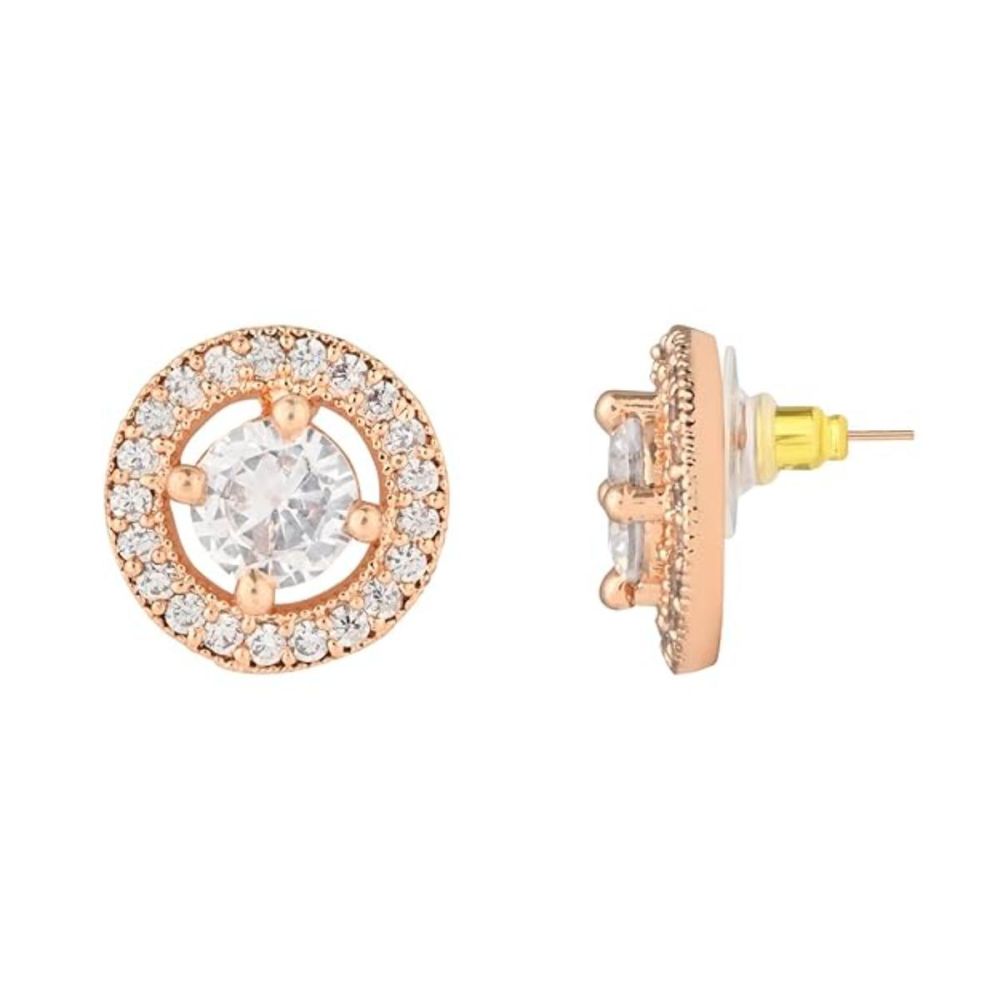 Stylish Latest Fashion Rose Gold Plated Cubic Zirconia Round Shape Stud Earrings For Womens And Girls