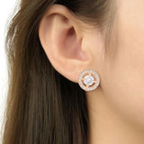 Stylish Latest Fashion Rose Gold Plated Cubic Zirconia Round Shape Stud Earrings For Womens And Girls