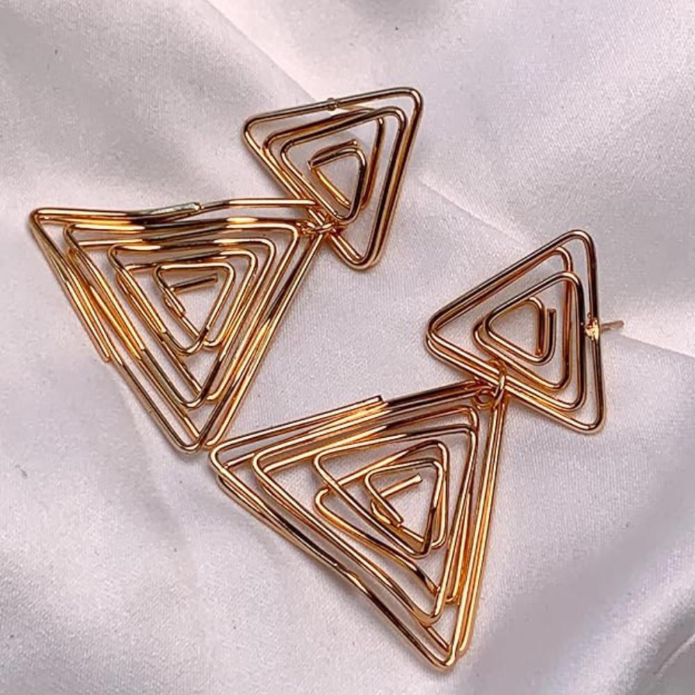 Latest Stylish Gold Plated Trendy Triangle Shape Chunky Dangle Earrings For Womens