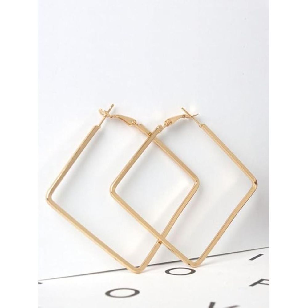 Gold Plated Square Shaped Earrings For Womens