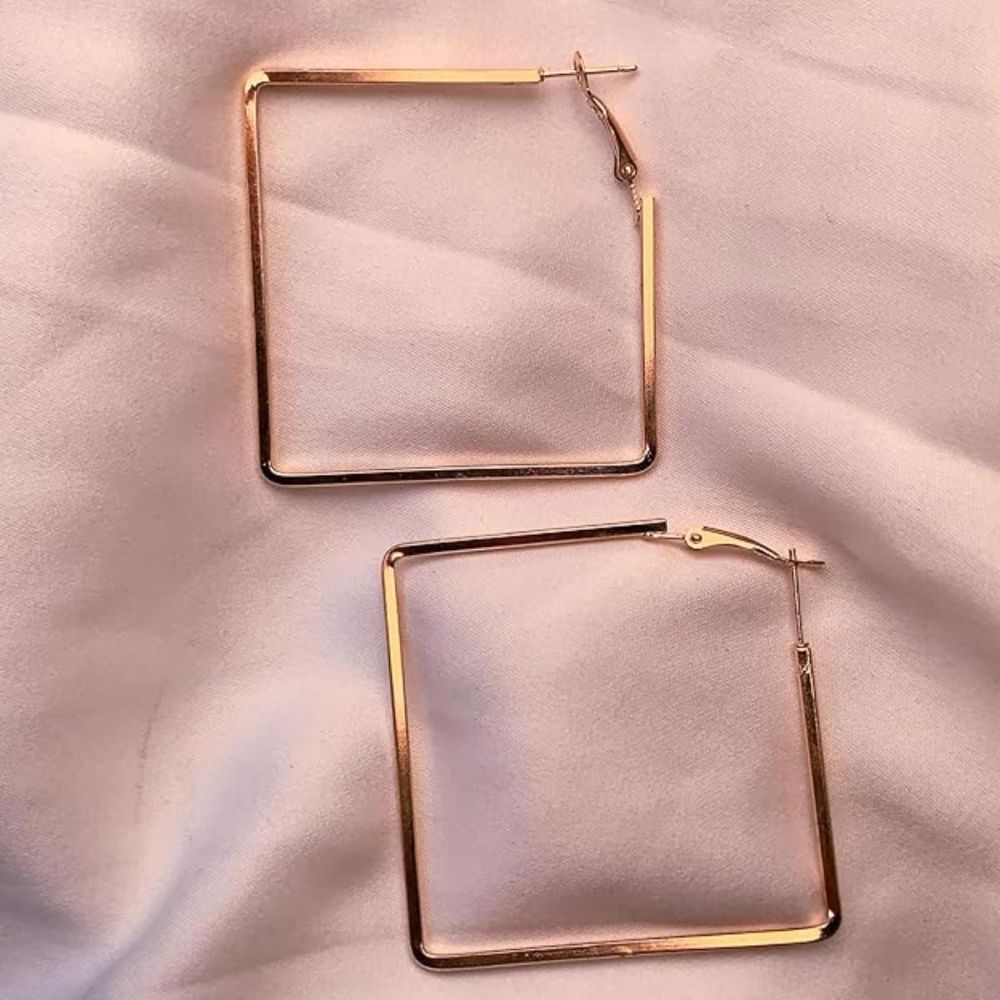 Gold Plated Square Shaped Earrings For Womens