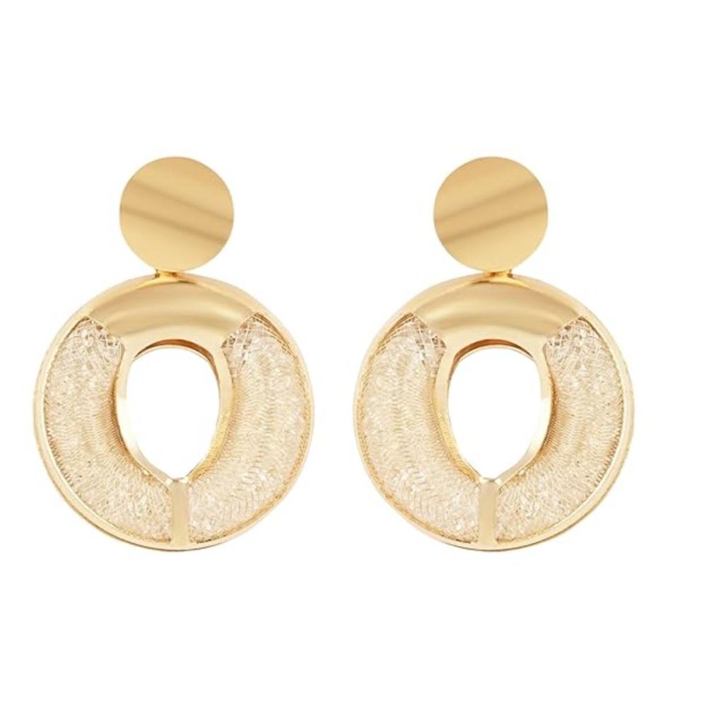 Latest Fashion Stylish Gold Plated Round Shape Chunky Dangle Earrings For Womens