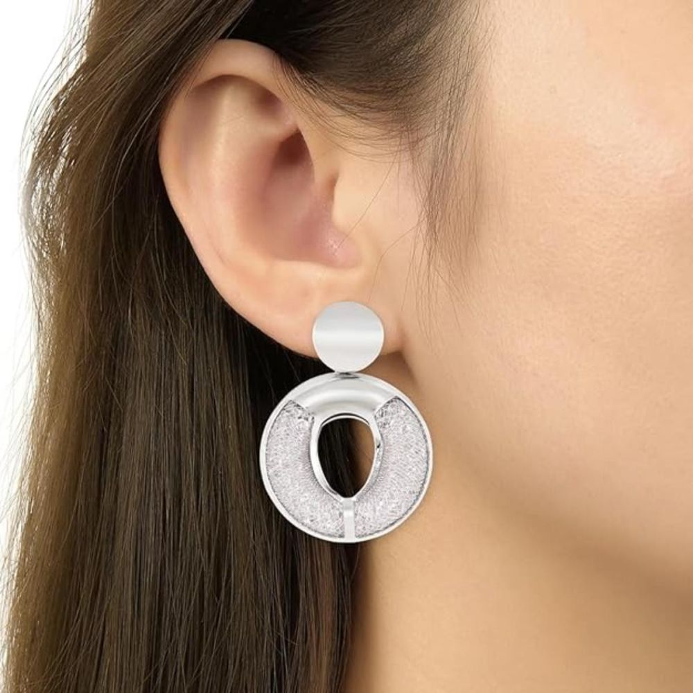 Latest Fashion Stylish Silver Plated Round Shape Chunky Dangle Earrings For Womens