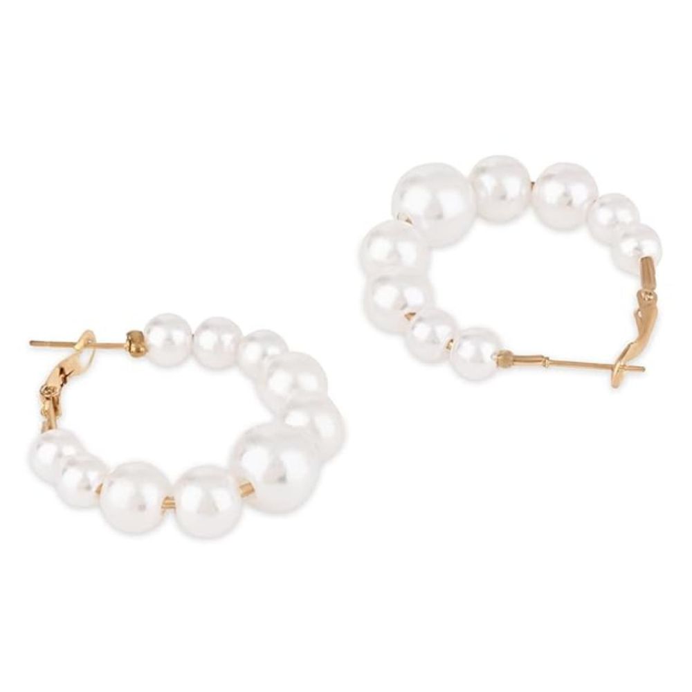 Womens Latest Stylish Gold Plated Lightweight Round Pearl Chunky Earrings