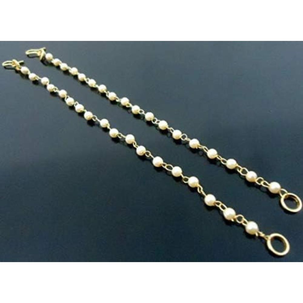 Gold Plated Traditional Pearl Hair Chain And Earchain Accessories With Hook For Womens