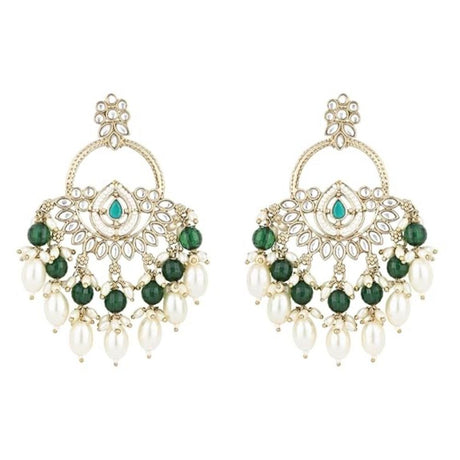 Gold Plated Kundan And Pearl Chandbali Earrings For Womens