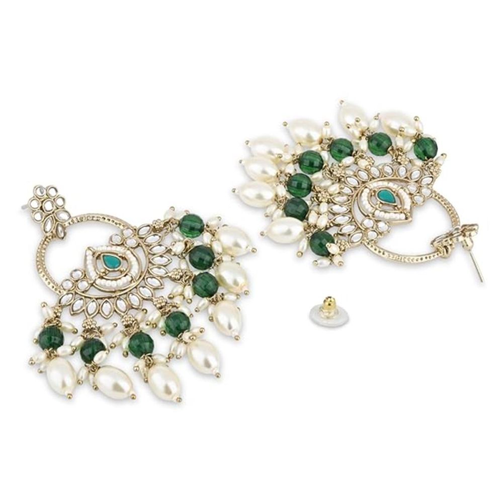 Gold Plated Kundan And Pearl Chandbali Earrings For Womens