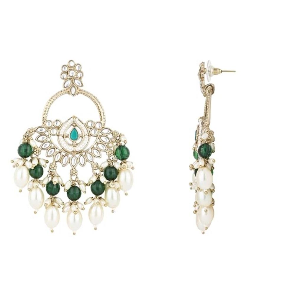 Gold Plated Kundan And Pearl Chandbali Earrings For Womens