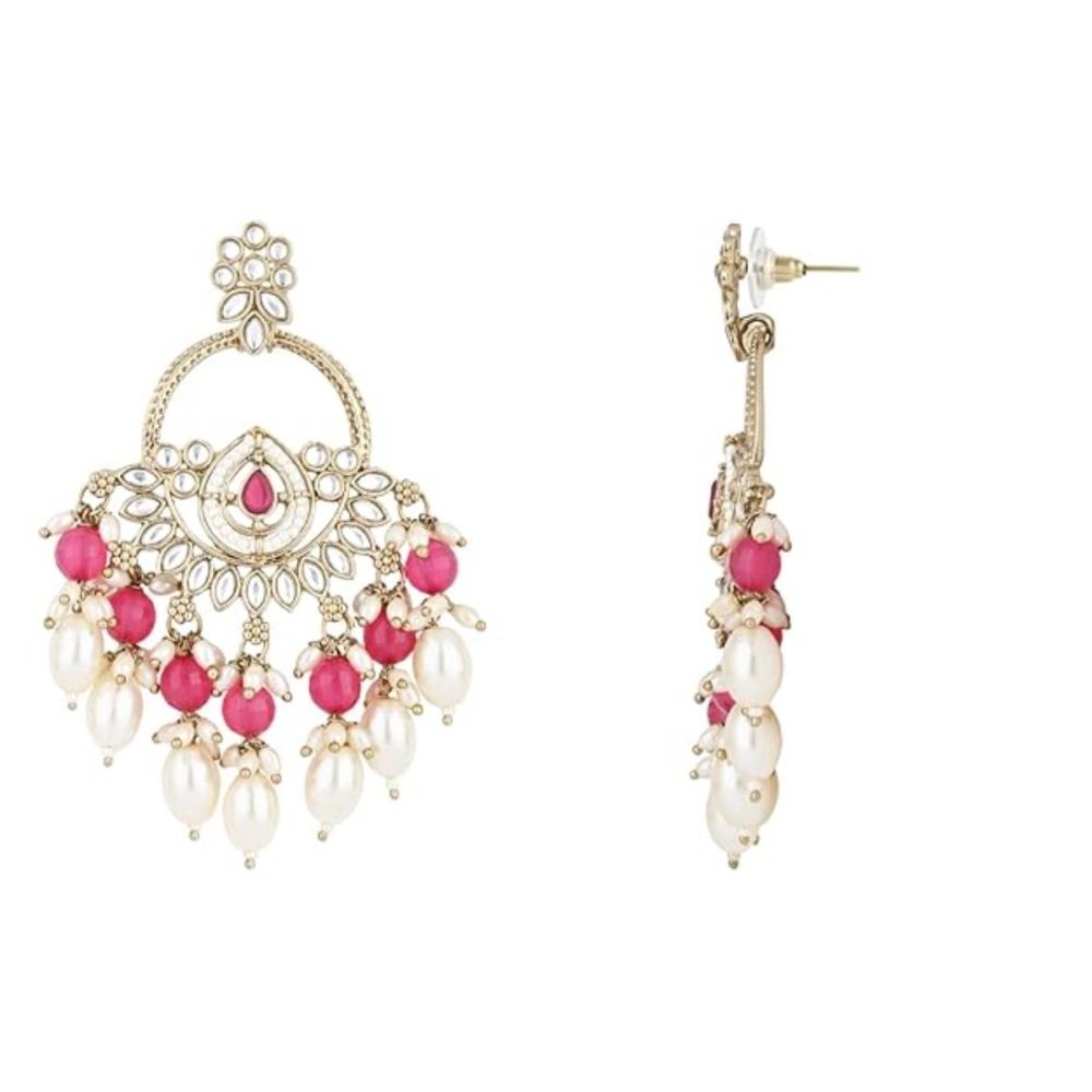 Gold Plated Kundan And Pearl Chandbali Earrings For Womens