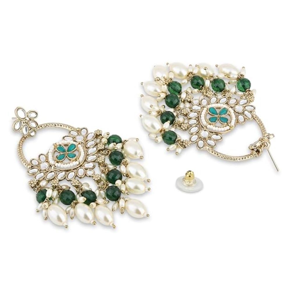 Gold Plated Kundan And Pearl Chandbali Earrings For Womens