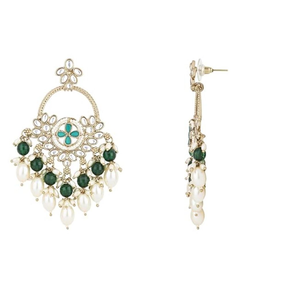 Gold Plated Kundan And Pearl Chandbali Earrings For Womens