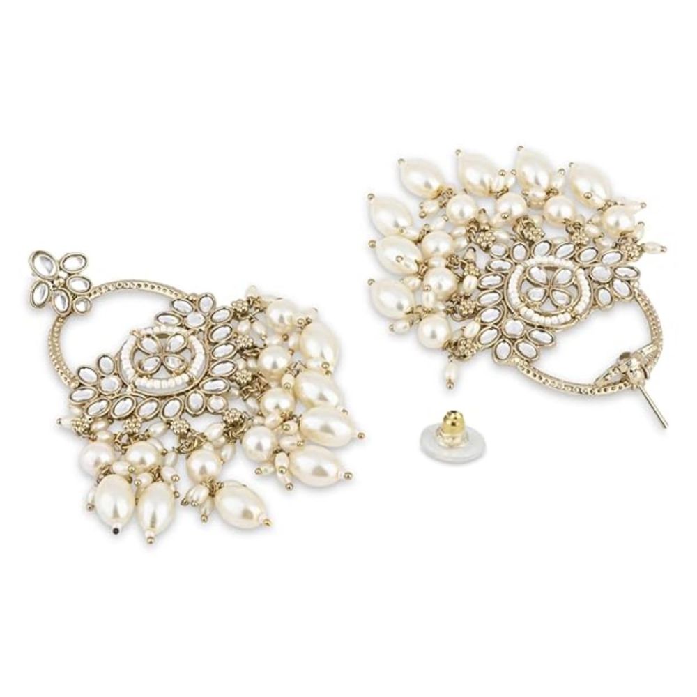 Gold Plated Kundan And Pearl Chandbali Earrings For Womens