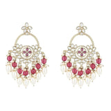 Gold Plated Kundan And Pearl Chandbali Earrings For Womens