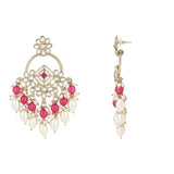 Gold Plated Kundan And Pearl Chandbali Earrings For Womens