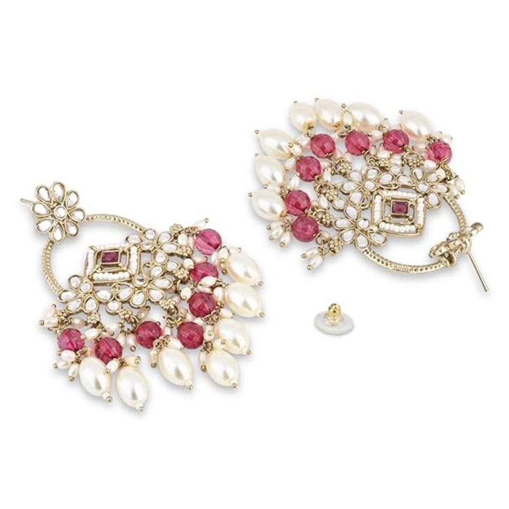 Gold Plated Kundan And Pearl Chandbali Earrings For Womens